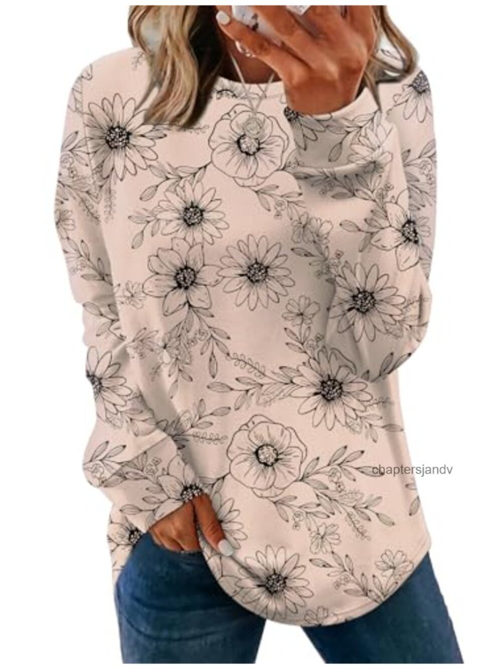 Women's Lightweight Crewneck Long Sleeve Tunic Sweatshirt Curved Hem